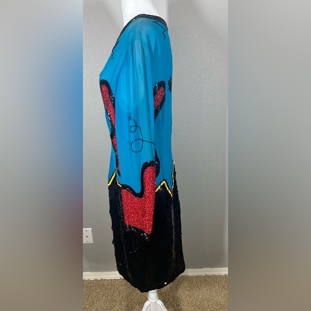 VTG Designer Fabrice Silhouette by Fabrice Simon  Beaded Silk Dress Sz14 80s 90s - Picture 7 of 16